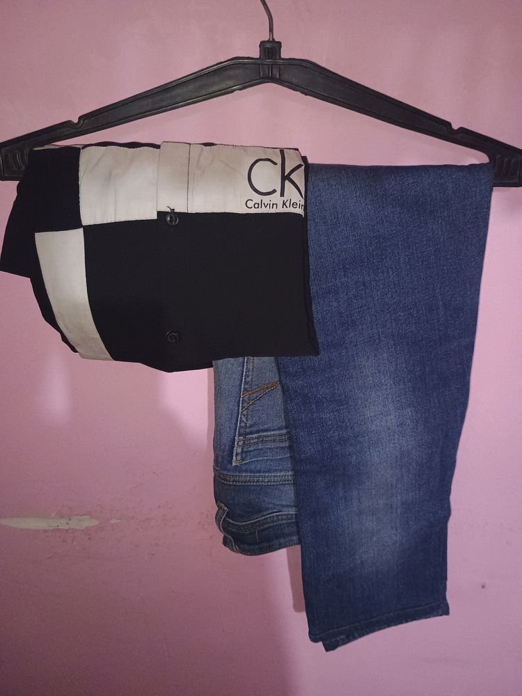 Black Stretchable Shirt With Flying Machine Jeans