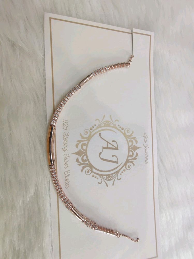 92.5 Sterling Silver Rose Gold Choker WTh Hallmark