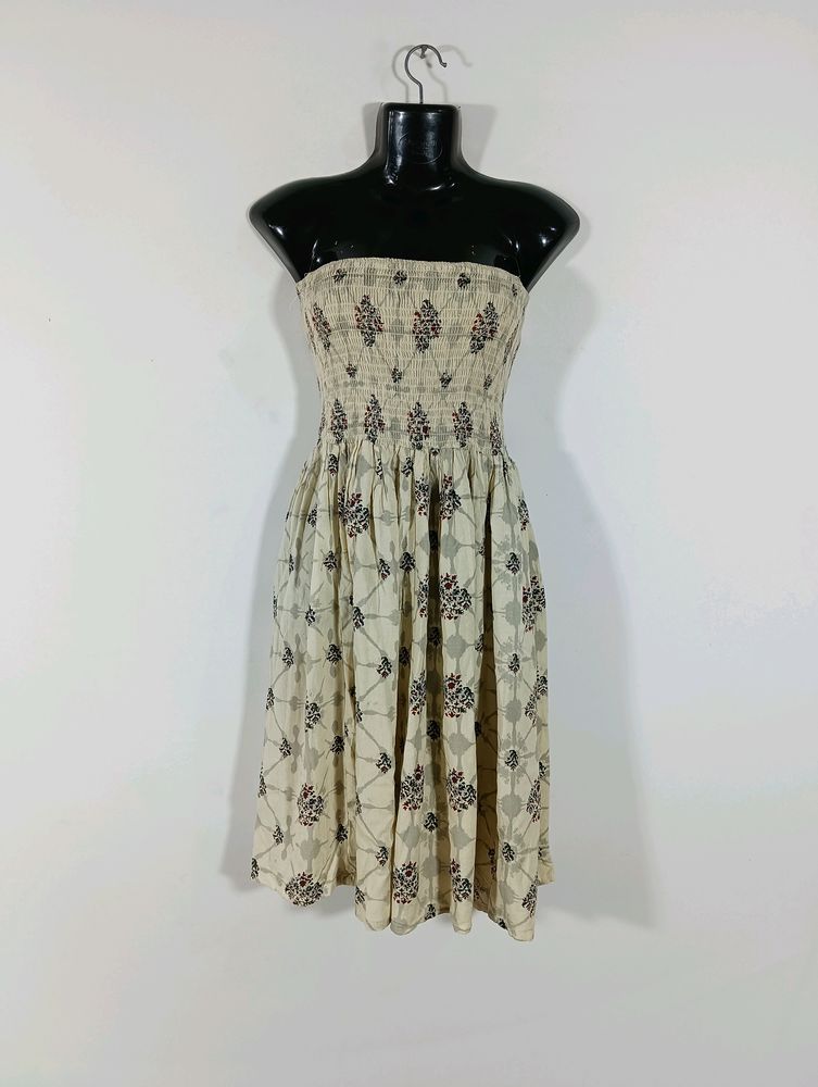 Beige Printed Casual Tube Dress (Women's)