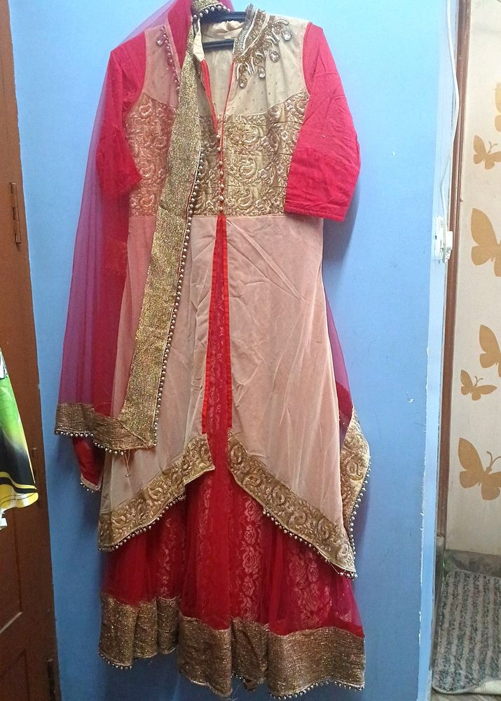 Red Suit/ Partywear Gown With Dupatta