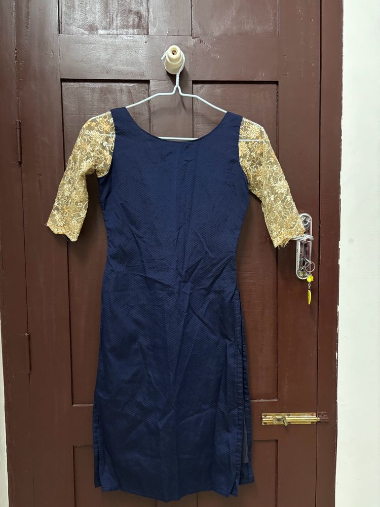 Navy Blue Kurta With Golden Work