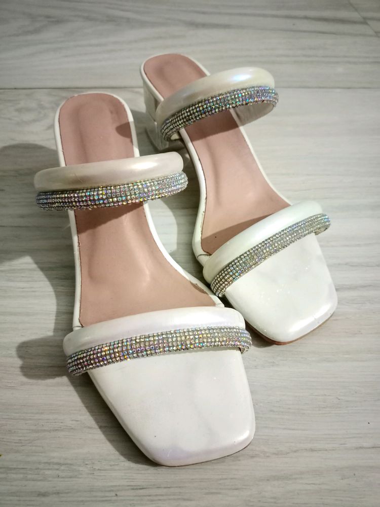 White Stone Heels For Women