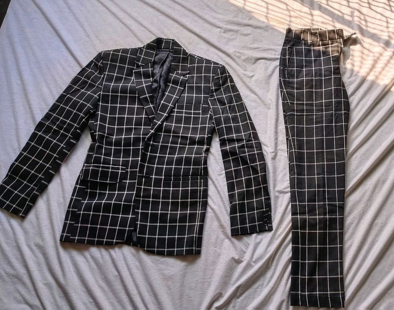 Black And White Checked Suit For Boys