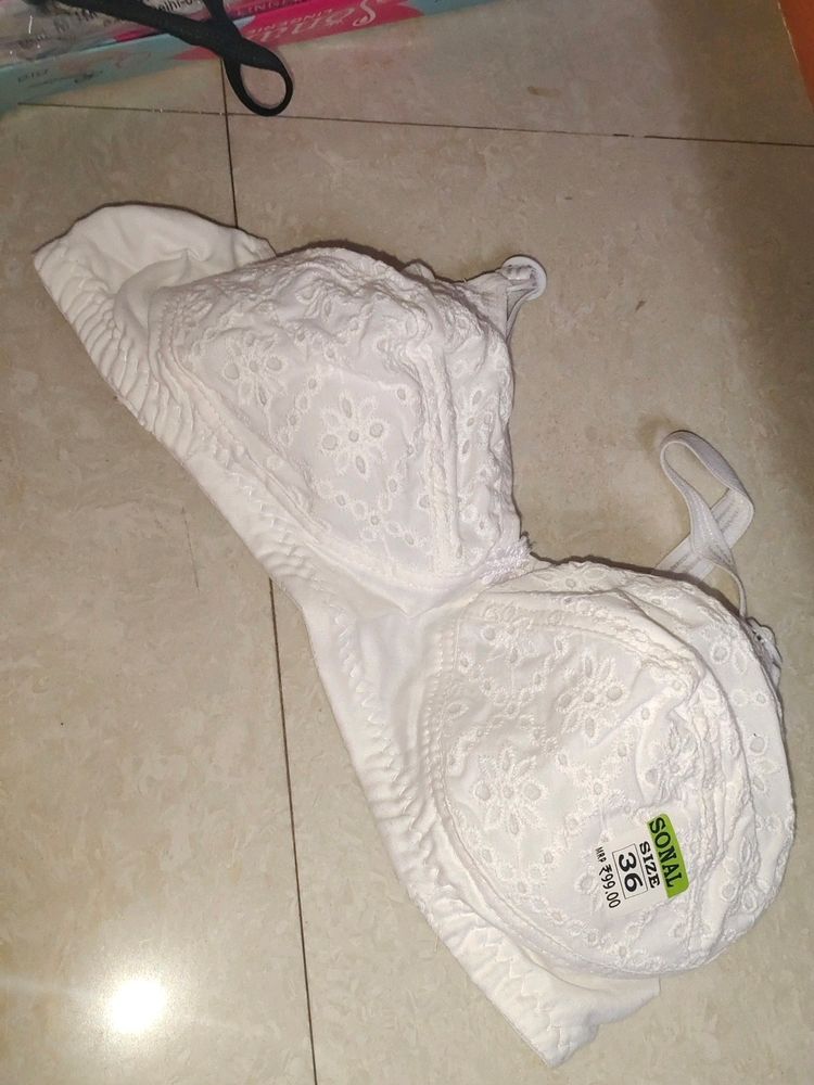 White Chikan Bra