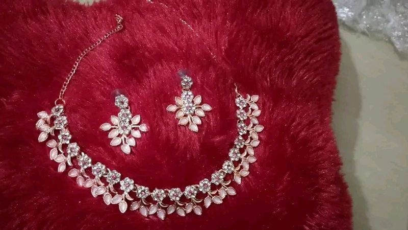 Rose Gold Plated Necklace Set Kundan Jwellery