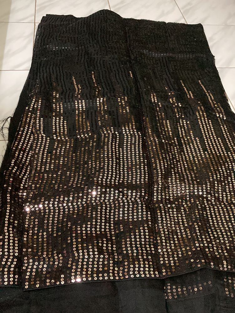 Black Full Sequence Net Saree For Grabs