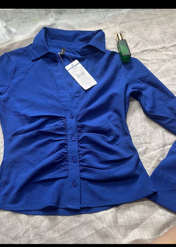 NEW WITH TAG Ruched Blue Shirt,Formal & CasualWear