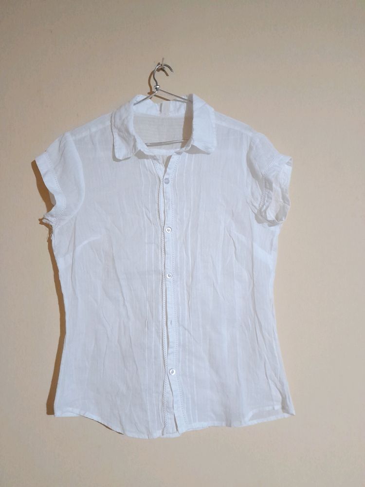 White Translucent Collar Top