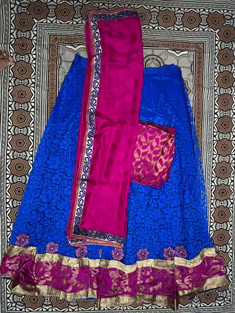 Blue 💙 Unstitched Lehenga Choli Dupatta