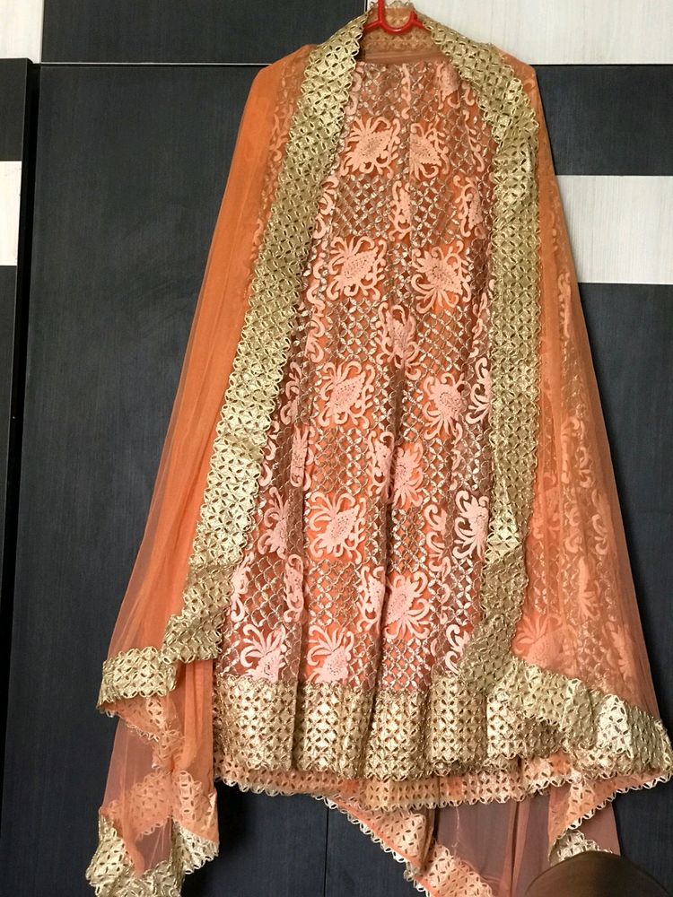 Peach Colour Trending Wedding Party Lehnga With Be