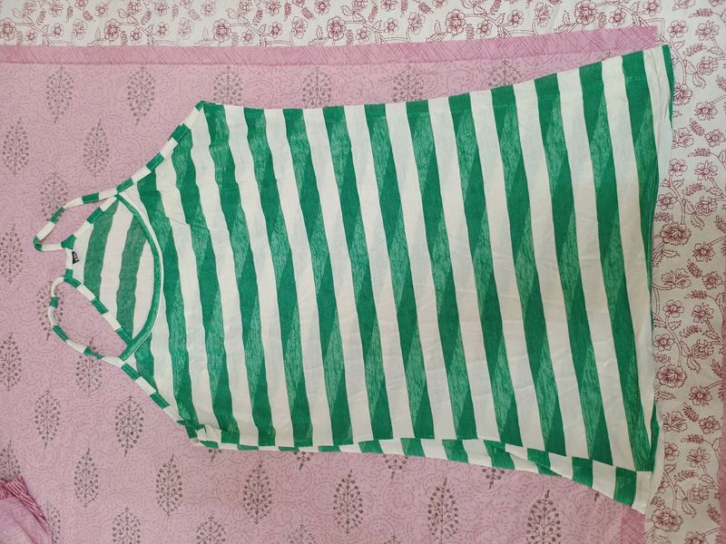 Green And White Stripes Tank Top