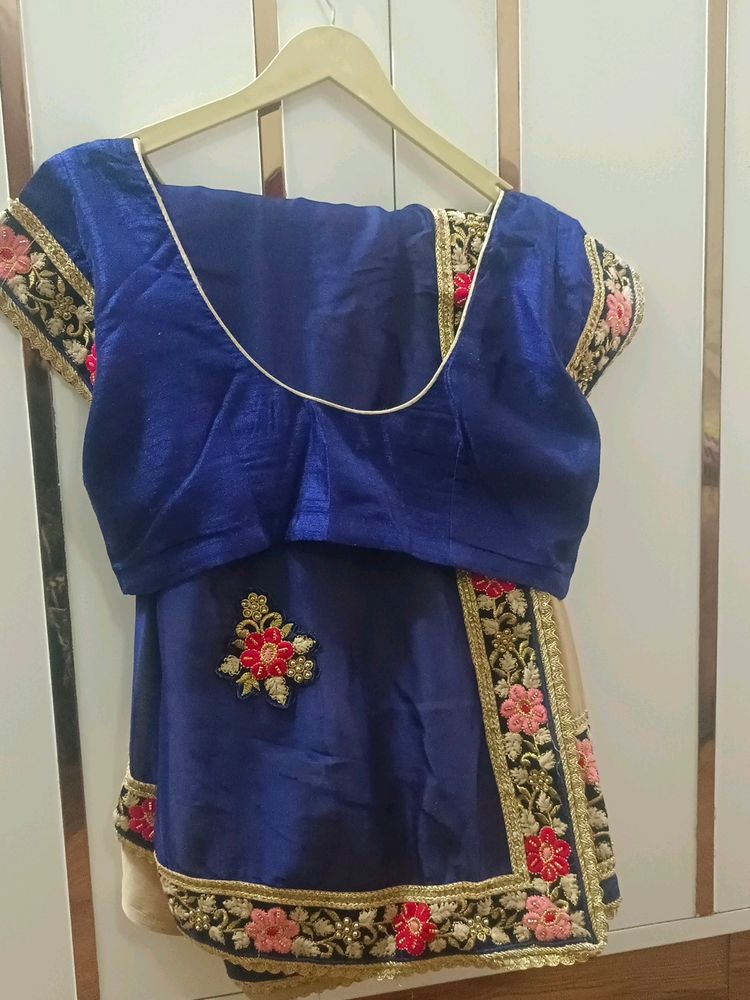 A Festive Navy Blue Beige Saree