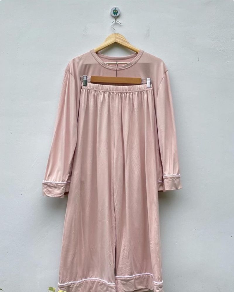 Pastel Pink W Piping Night suit Set