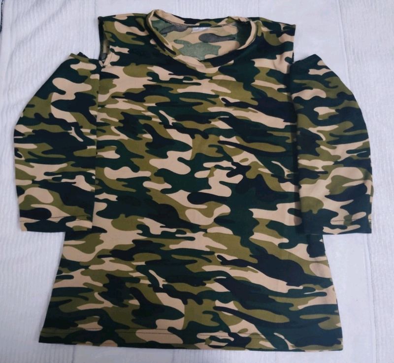 Army Print Top with Cut Sleeves