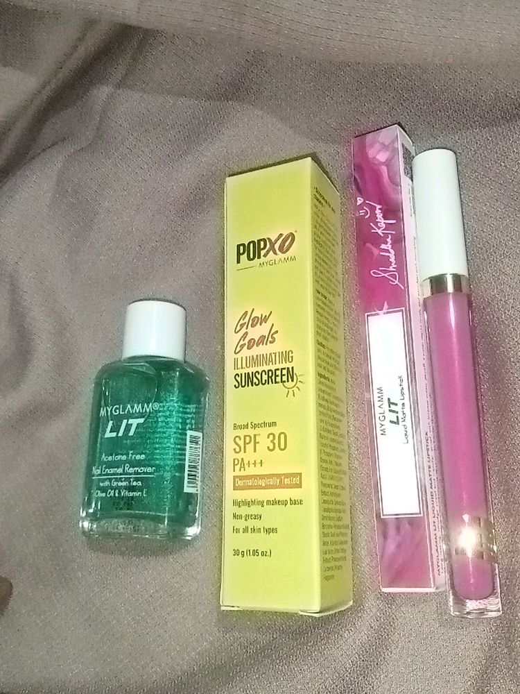 Combo Of My Glamm Lipstick , Sunscreen & Nail Rem.