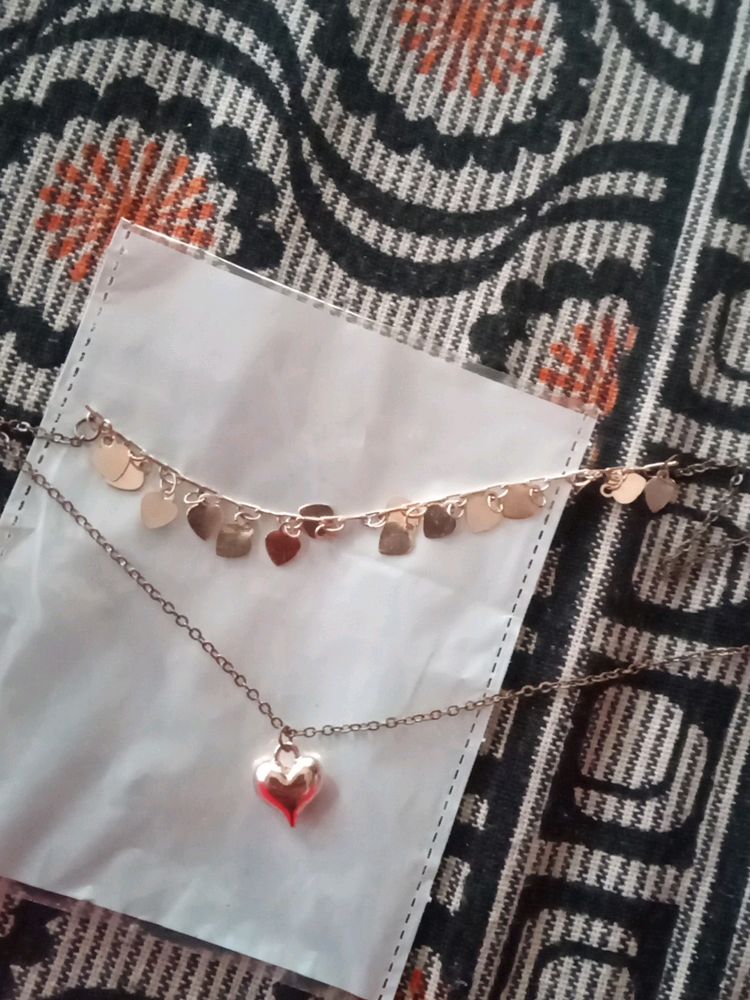 Oxidised Chain With Rose Gold Heart Dollar