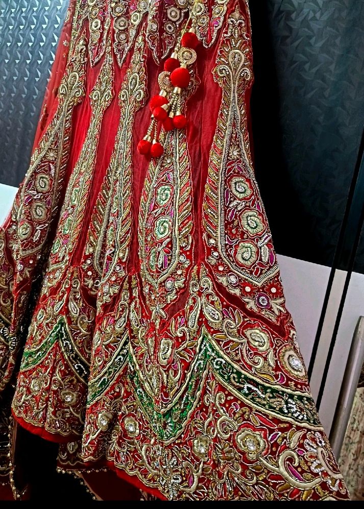 Beautiful Heavy Hand Work Hot Red Color Lehenga