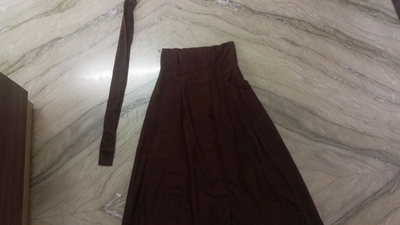 Tokyo Talkies Brown Solid A Line Midi Skirt