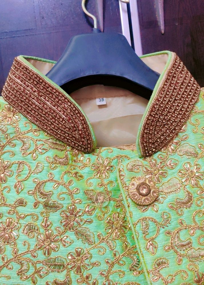 Embroidery Men Sherwani With Golden Pent