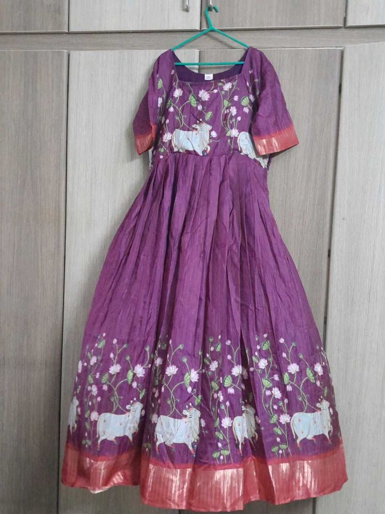 Pichwai Print Long Dress Wth Duppata