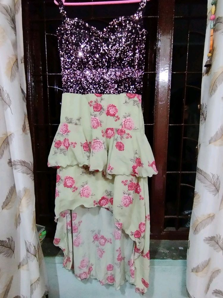 Sequence And Floral High N Low Gown. Sweet heart