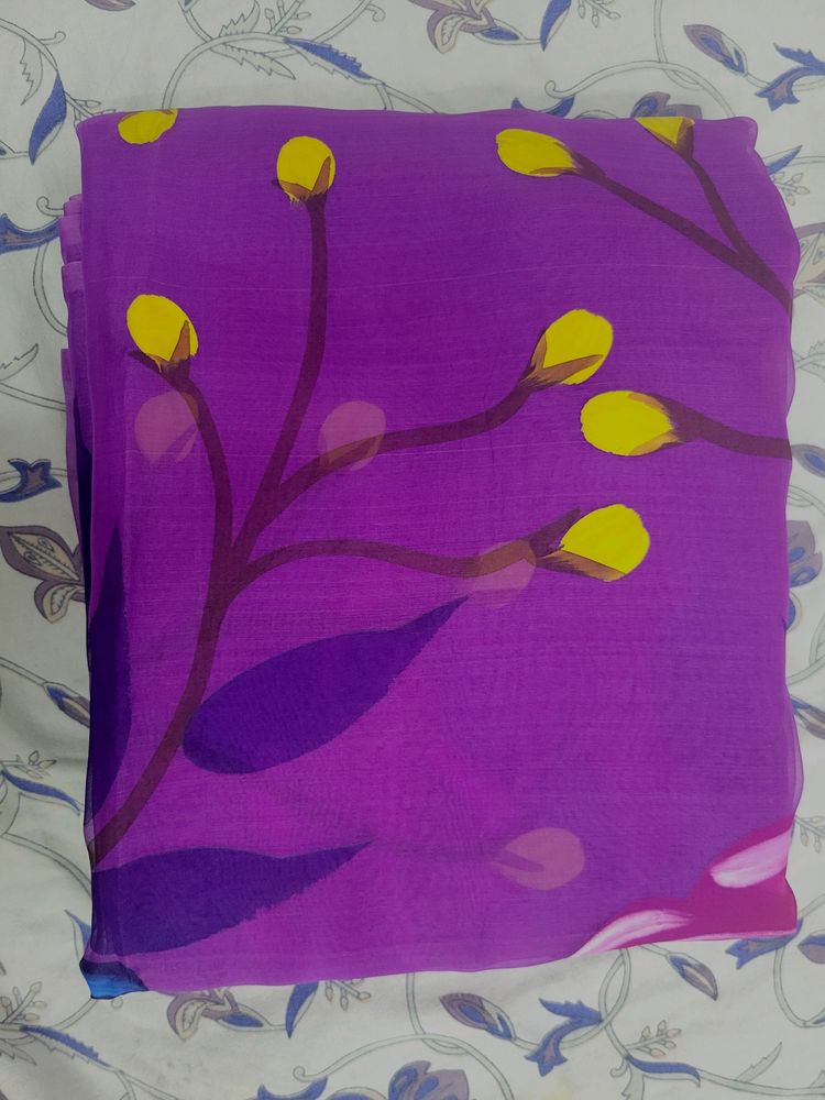 Muslin Silk Hand Painted Saree With Bp