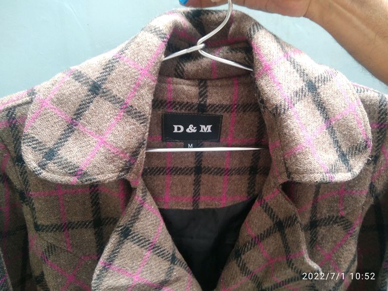 BROWN CHECKERED LONG JACKET