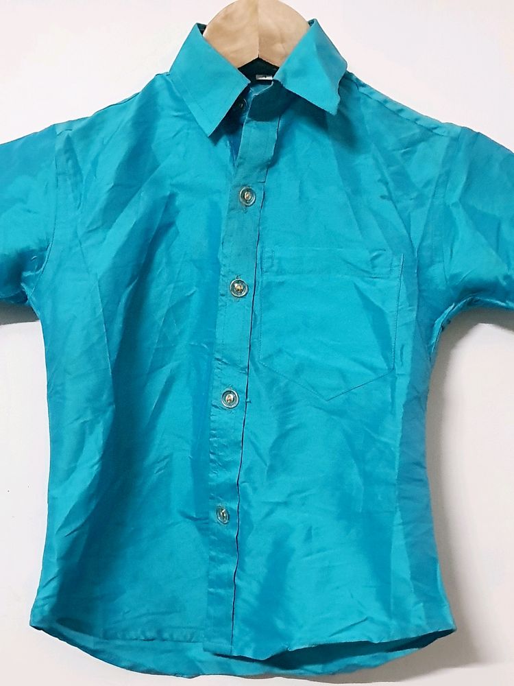 Stock Clearance Sale   - Cyan Silk Shirt