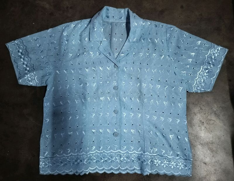 Blue Shirt With Beautiful Embroidery