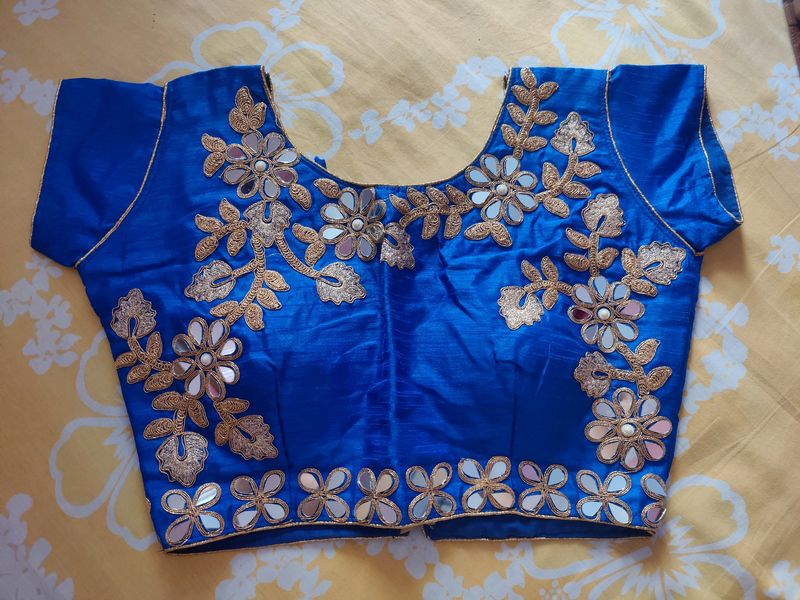 Blue Designer Mirror Work Blouse