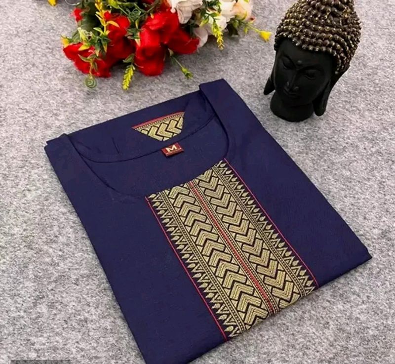 Stylish Blue Embroidered Cotton A-Line Kurta