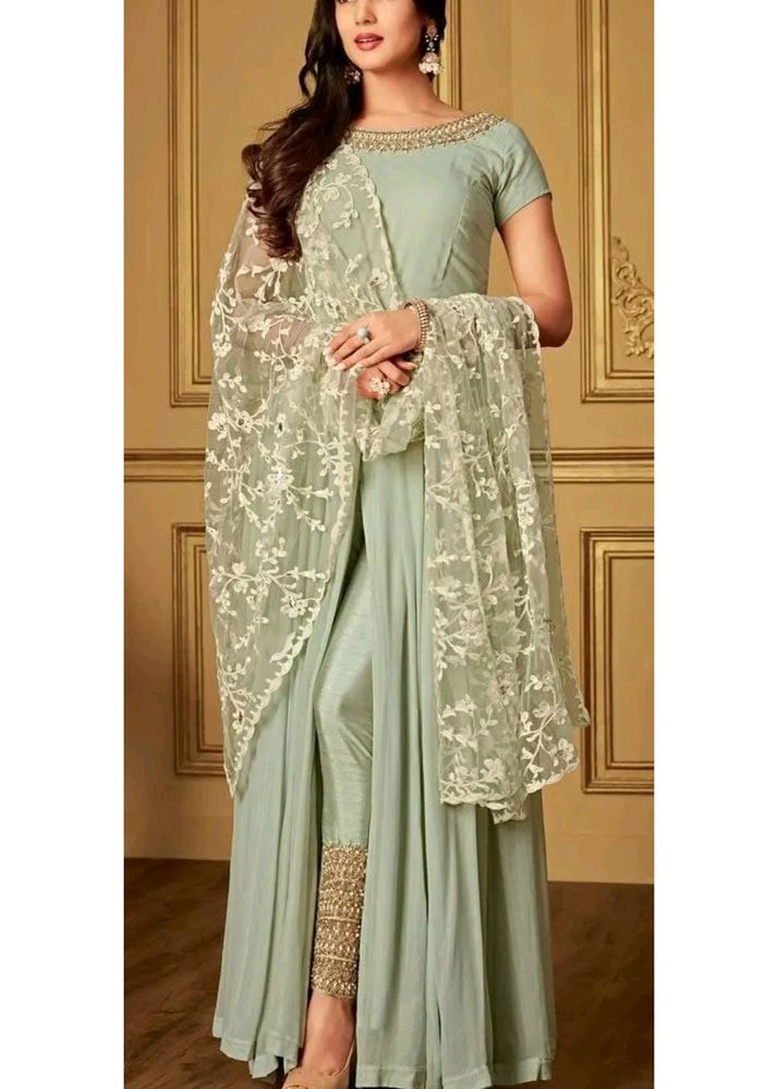 Slit Kurta Anarkali With Trousers and Dupatta