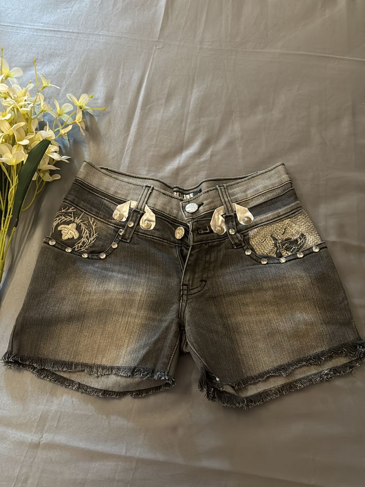 Grey Denim Shorts For Women