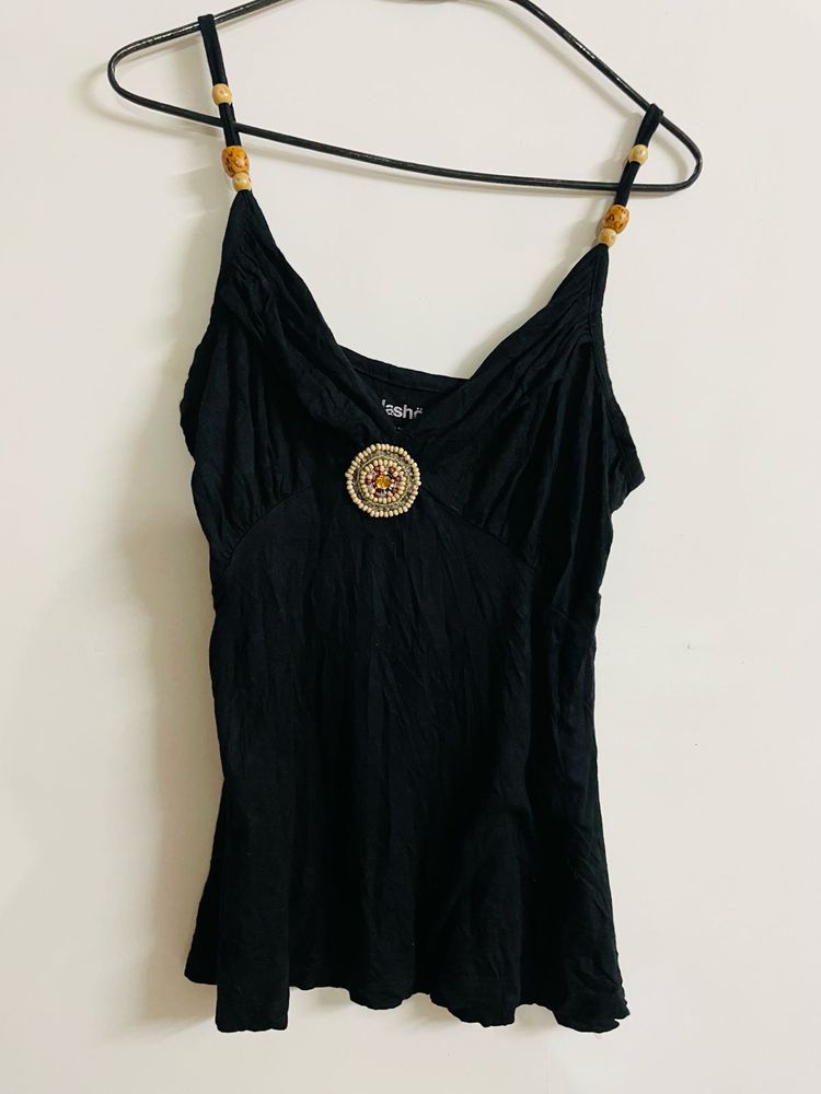 Women Black Boho Cami Top