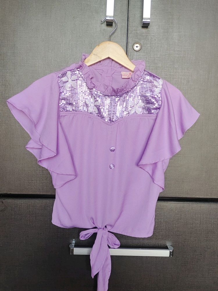 Girls Purple Sequence Top