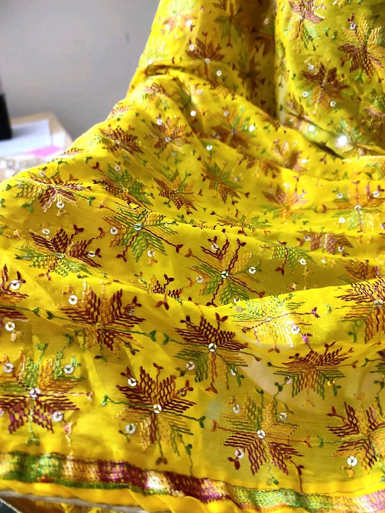 Gorgeous Embroidery Work Yellow 💛 Golden Dupatta