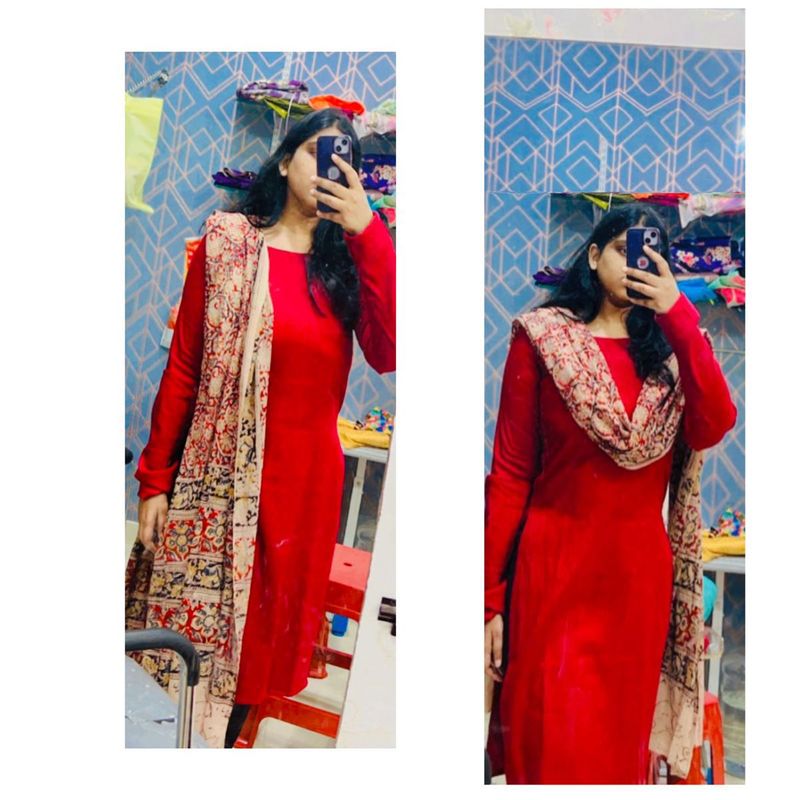 Red handloom kurti set