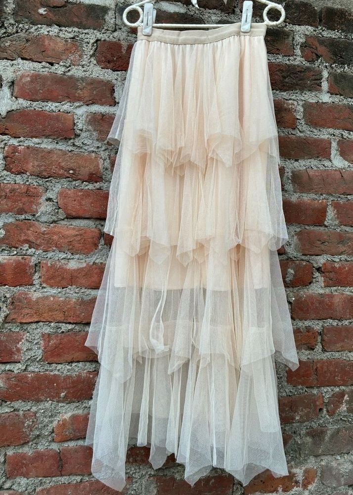 Cream Tulle Layered Skirt