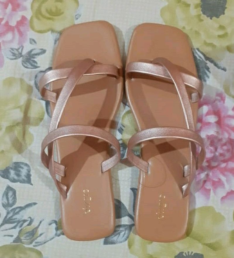 METALLIC ROSEGOLD CRISSCROSS FLATS (Totally New)