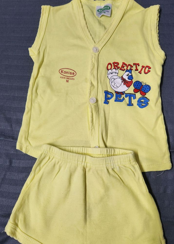 Yellow Terno Vest And Shorts Kids Wear