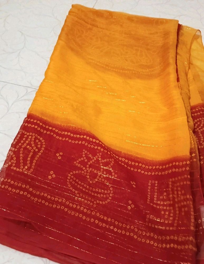 Beautiful Dark Yellow And Red Saree