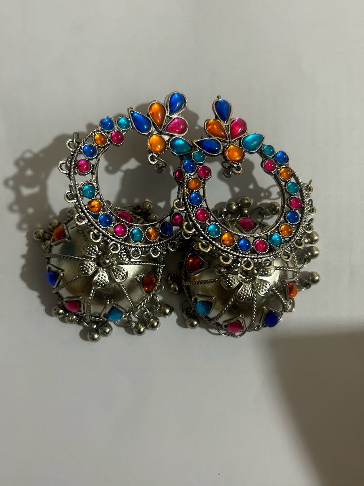 Multicoloured Jaipuri Jhumkas