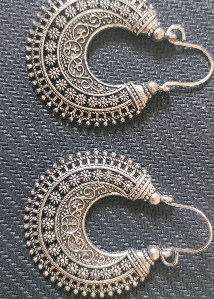 Silver Oxidised Chandbali