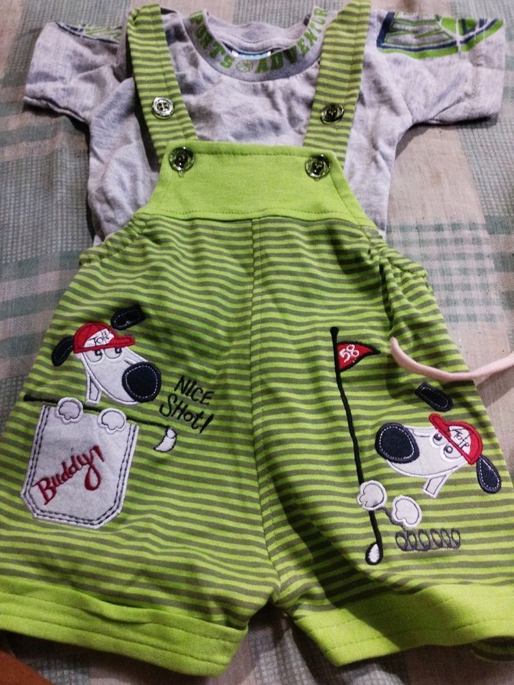 Baby Boy Dress And 3 Newborn Caps Combo