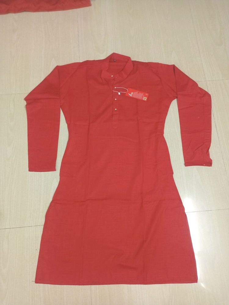 New Red Men's Cotton Kurta