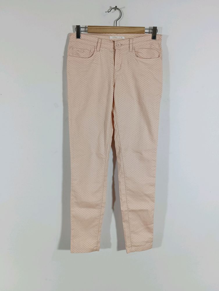 Peach Printed Skinny Fit Casual Pant (Women)