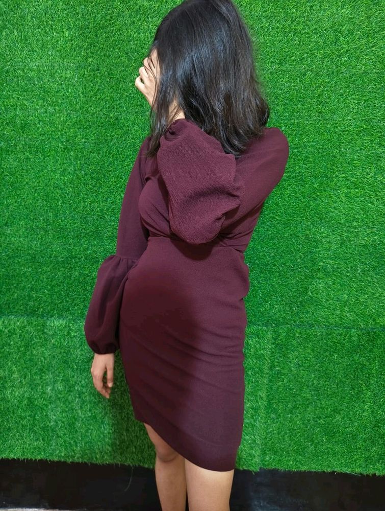 Women Wrap Bodycon Maroon Dress