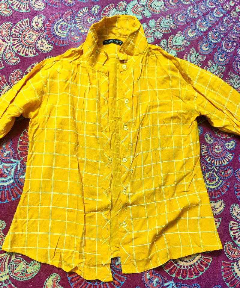 Yellow Cotton Casual Shirt