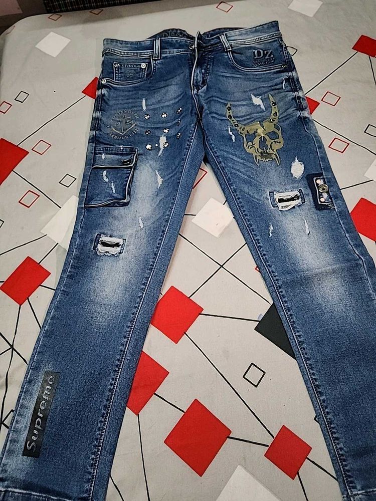 Skull💀 Straight Jeans👖 for PARTY , OCCASIONS