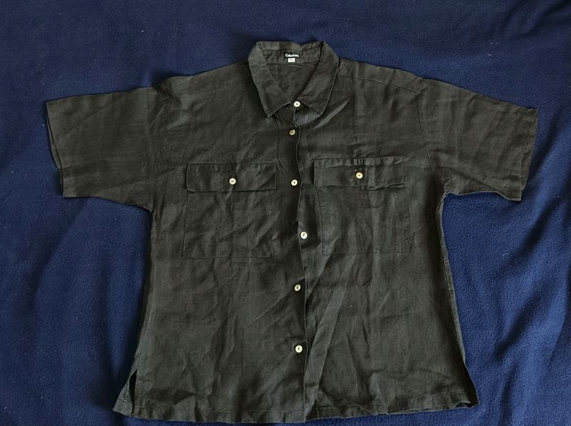 Pure Linen Unisex Black Shirt